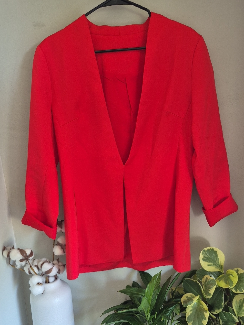 Red Open Front Lightweight Blazer Jacket